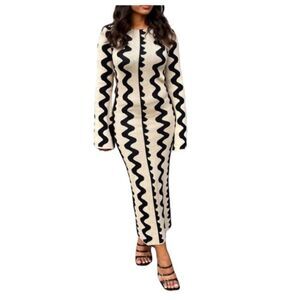 The Found Women's Ivory & Black Zig Zag Design Print Poly/Spandex J